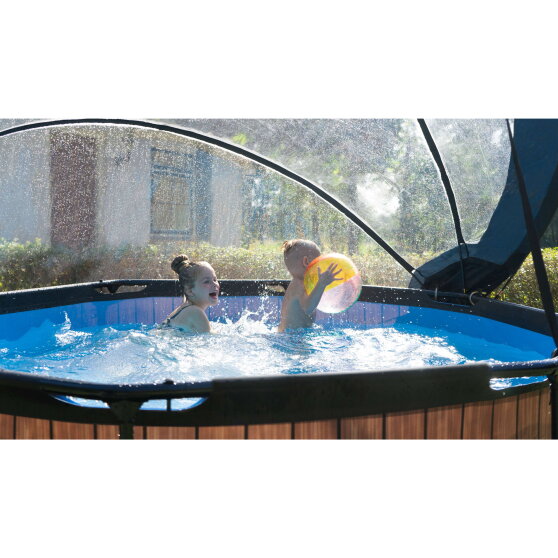 EXIT Wood Pool &Oslash;8ft with Filter Pump & Dome - Brown