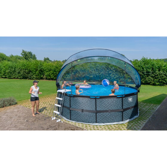 EXIT Stone pool 15ft x 48in with sand filter pump and dome - grey