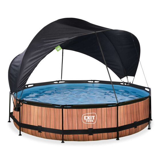 EXIT Wood pool 12ft x 30in with filter pump and canopy - brown