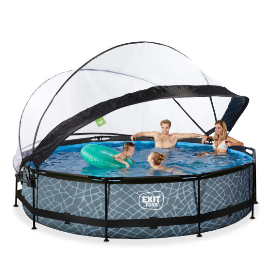 EXIT Stone pool 12ft x 30in with filter pump and dome - grey
