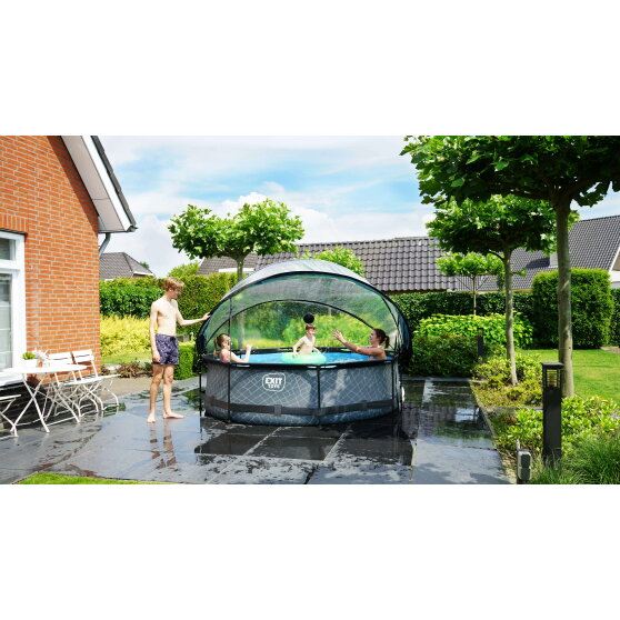 EXIT Black Wood pool 10ft x 30in with filter pump and dome - black