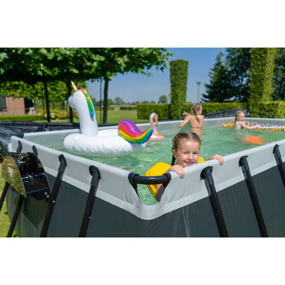 EXIT Black Leather pool 18ft x 8ft x 48in with sand filter pump and dome - black