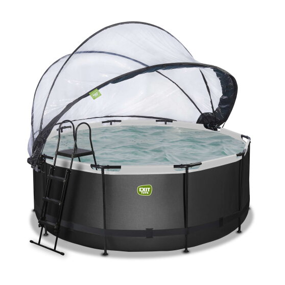 EXIT Black Leather pool 12ft x 48in with sand filter pump and dome - black
