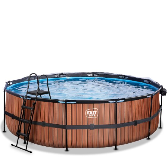 EXIT Wood pool ø488x122cm with sand filter pump and dome - brown