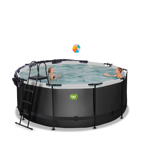 EXIT Black Leather pool ø360x122cm with sand filter pump and dome - black