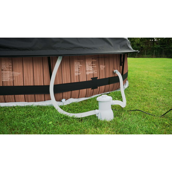 EXIT Black Wood pool 12ft x 30in with filter pump and dome - black