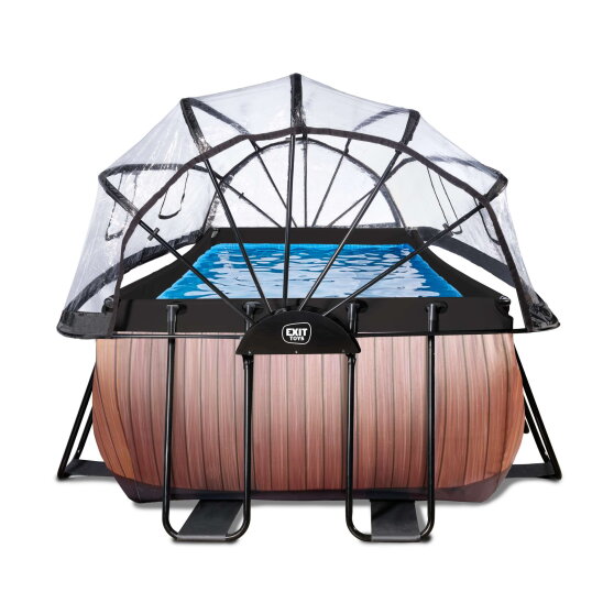 EXIT Wood pool 13ft x 6.6ft x 48in with sand filter pump and dome - brown