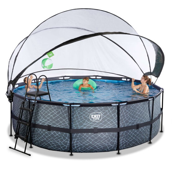 EXIT Stone pool 14ft x 48in with sand filter pump and dome - grey