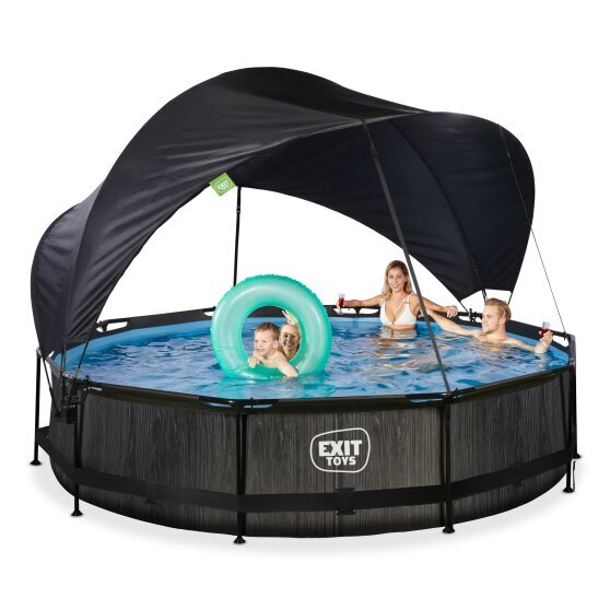 EXIT Black Wood pool ø360x76cm with filter pump and canopy - black