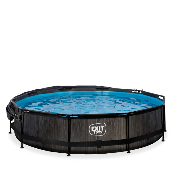 EXIT Black Wood pool 12ft x 30in with filter pump and canopy - black