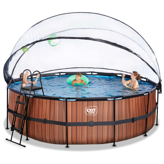 EXIT Wood pool 15ft x 48in with sand filter pump and dome - brown