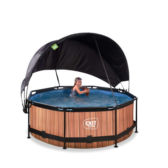 EXIT Wood pool 8ft x 30in with filter pump and canopy - brown