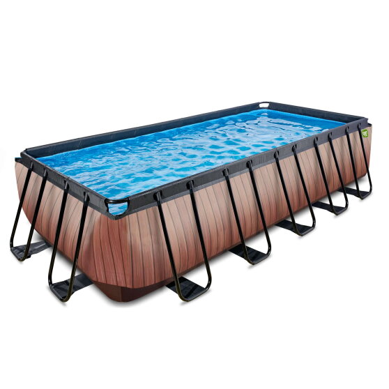 EXIT Wood pool 18ft x 8ft x 48in with sand filter pump - brown