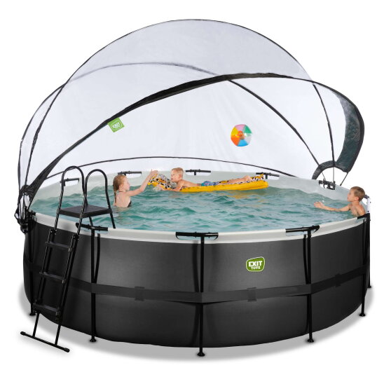 EXIT Black Leather Pool Ø14ft with Sand Filter Pump & Dome