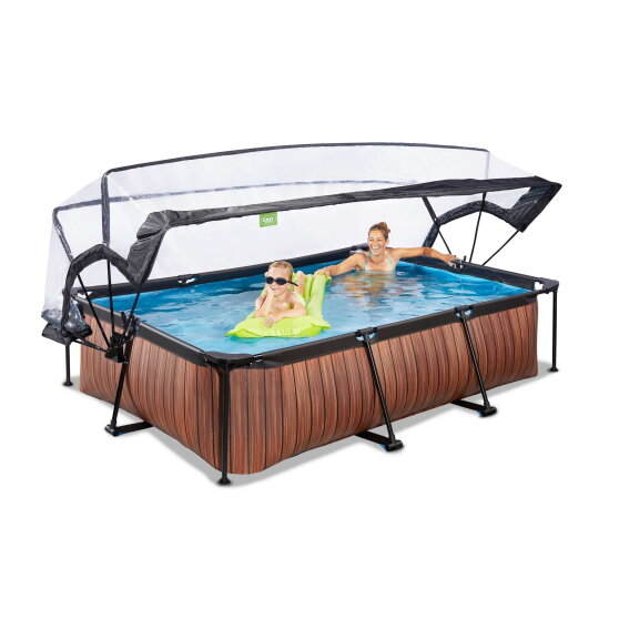 EXIT Wood Pool 10x6.5ft with Filter Pump & Dome - Brown