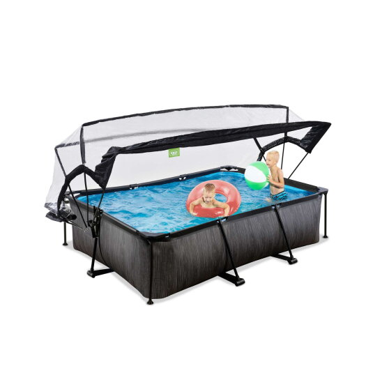 EXIT Black Wood pool 7ft x 5ft x 25.6in with filter pump and dome - black