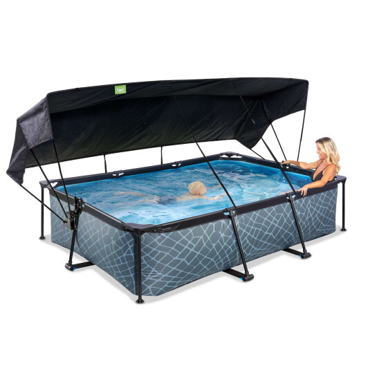 EXIT Stone pool 10ft x 6.6ft x 25.6in with filter pump and canopy - grey