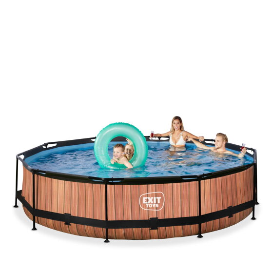 EXIT Wood pool 12ft x 30in with filter pump - brown