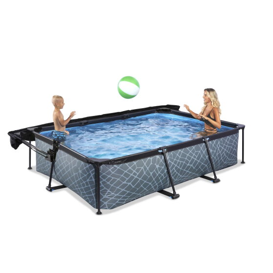 EXIT Stone pool 10ft x 6.6ft x 25.6in with filter pump and canopy - grey