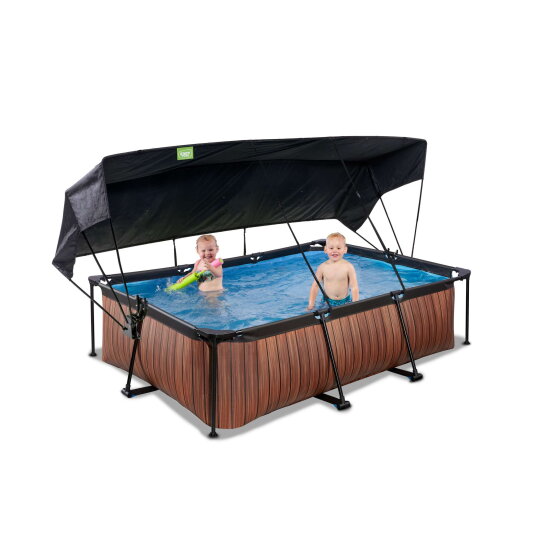EXIT Wood pool 7ft x 5ft x 25.6in with filter pump and canopy - brown