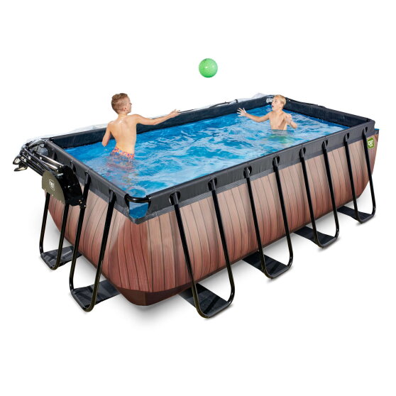 EXIT Wood pool 13ft x 6.6ft x 48in with sand filter pump and dome - brown