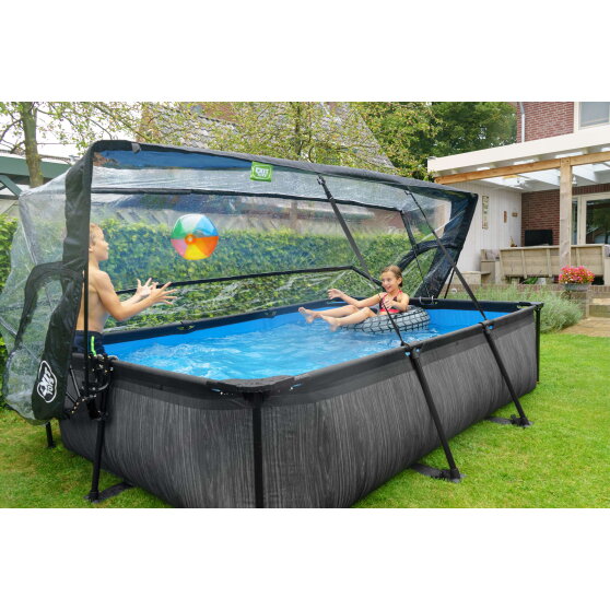 EXIT Black Wood pool 10ft x 6.6ft x 25.6in with filter pump and dome - black