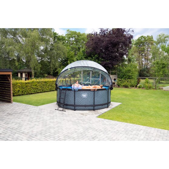 EXIT Black Leather pool ø360x122cm with sand filter pump and dome - black