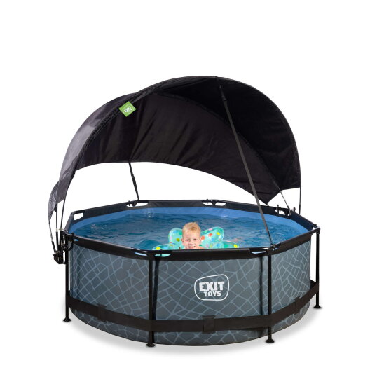 EXIT Stone pool 8ft x 30in with filter pump and canopy - grey