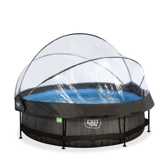 EXIT Black Wood pool 10ft x 30in with filter pump and dome - black
