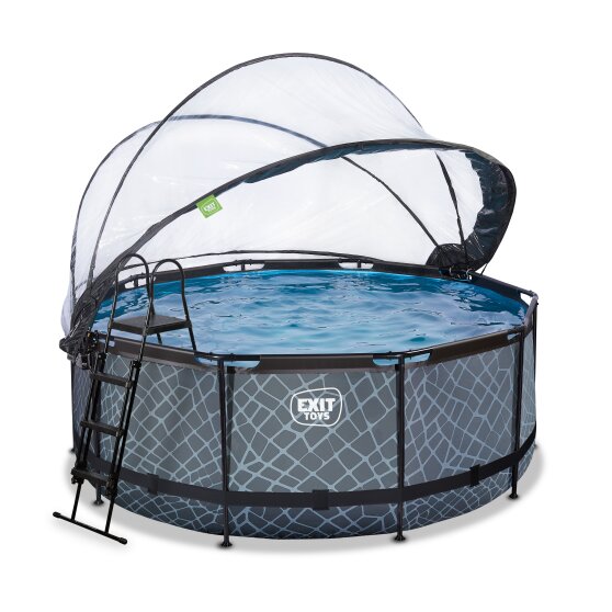 EXIT Stone pool ø360x122cm with sand filter pump and dome - grey