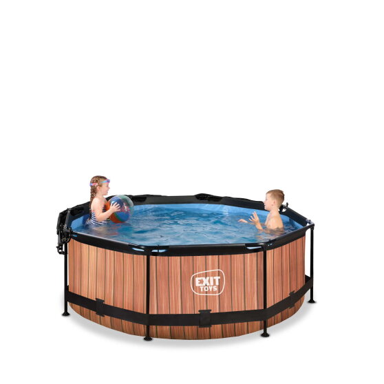 EXIT Wood pool 8ft x 30in with filter pump and canopy - brown