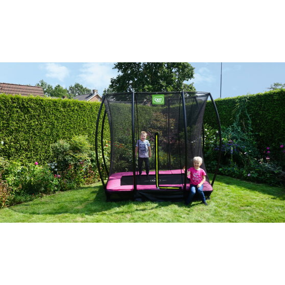 EXIT Silhouette ground trampoline 5x7ft with safety net - pink