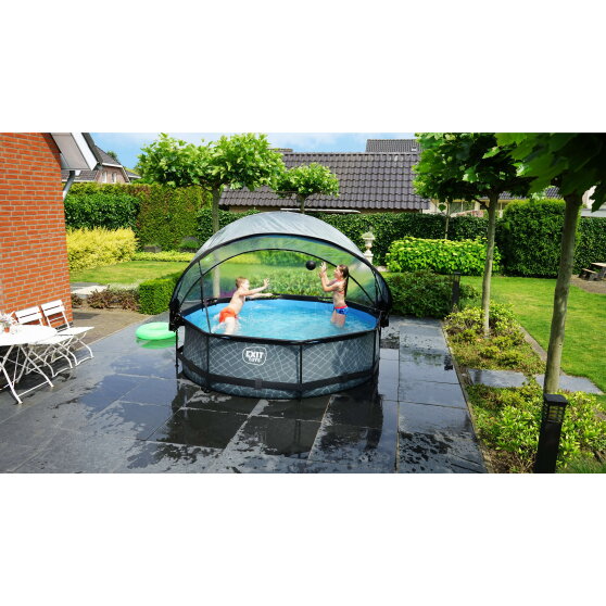 EXIT Black Wood pool 10ft x 30in with filter pump and dome - black