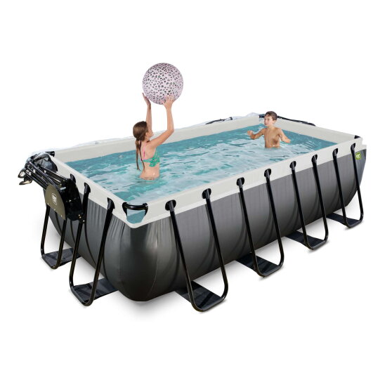 EXIT Black Leather pool 13ft x 6.6ft x 39in with sand filter pump and dome - black