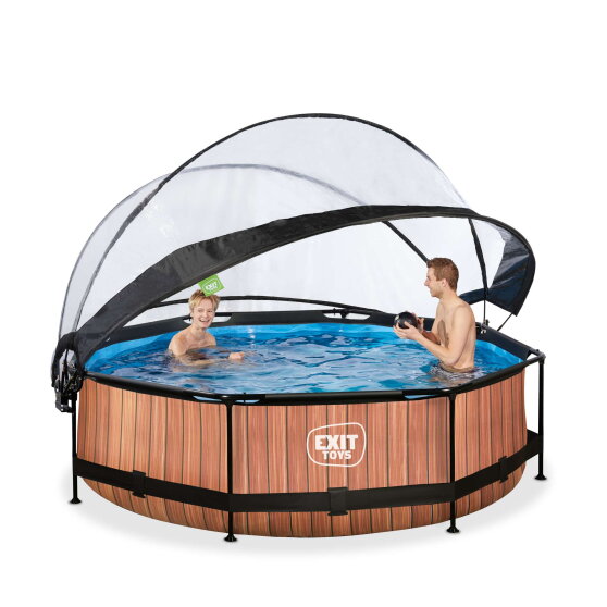 EXIT Wood Pool 10 ftx30in with Filter Pump & Dome - Brown