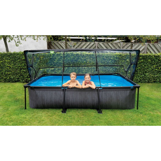 EXIT Black Wood pool 10ft x 6.6ft x 25.6in with filter pump and dome - black