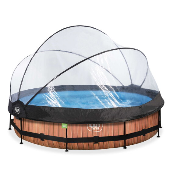 EXIT Wood pool 12ft x 30in with filter pump and dome - brown