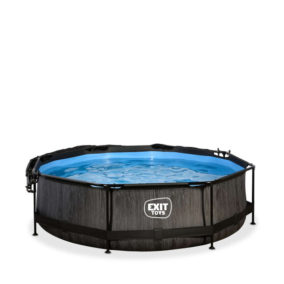 EXIT Black Wood pool 10ft x 30in with filter pump and canopy - black