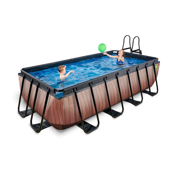 EXIT Wood pool 13ft x 6.6ft x 39in with sand filter pump - brown