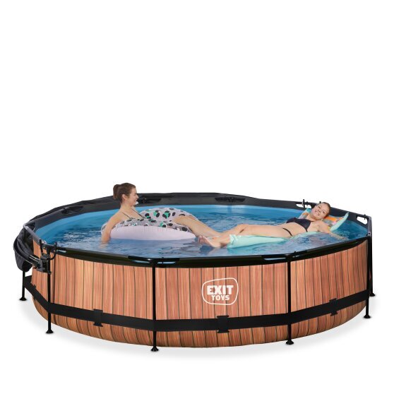 EXIT Wood pool ø360x76cm with filter pump and canopy - brown