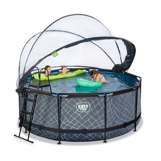 EXIT Stone pool 12ft x 48in with sand filter pump and dome - grey