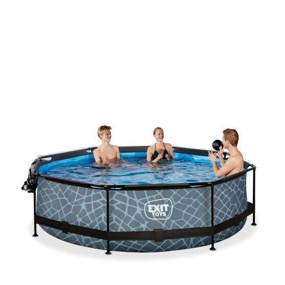 EXIT Stone pool 10ft x 30in with filter pump and dome - grey