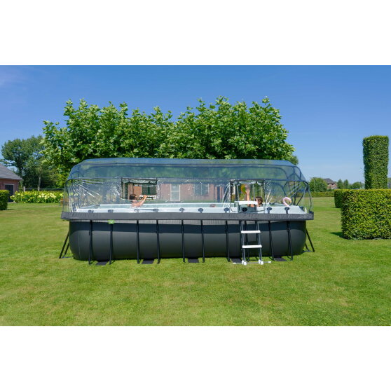 EXIT Black Leather pool 18ft x 8ft x 48in with sand filter pump and dome - black