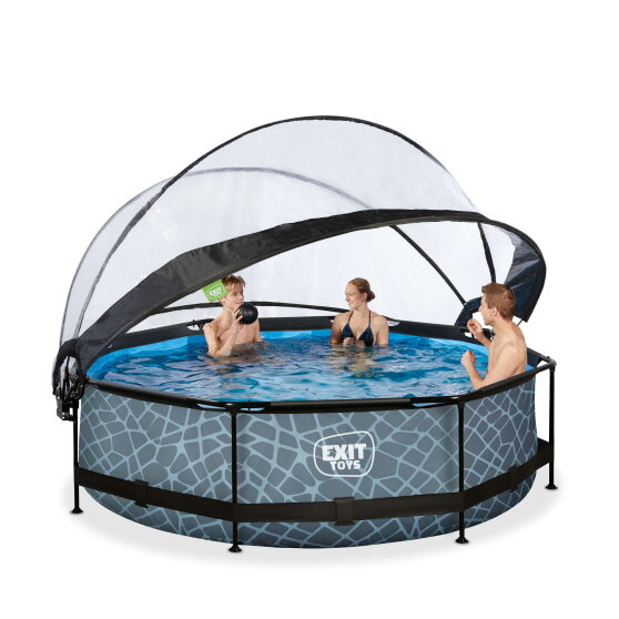 EXIT Stone pool 10ft x 30in with filter pump and dome - grey
