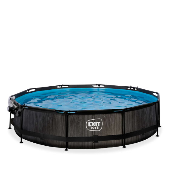 EXIT Black Wood pool 12ft x 30in with filter pump and dome - black