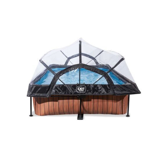 EXIT Wood Pool 10x6.5ft with Filter Pump & Dome - Brown