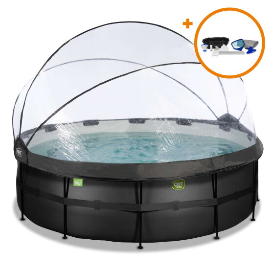 EXIT Black Leather Pool Ø14ft with Sand Filter Pump & Dome