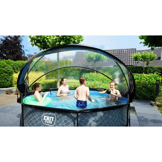 EXIT Black Wood pool 10ft x 30in with filter pump and dome - black