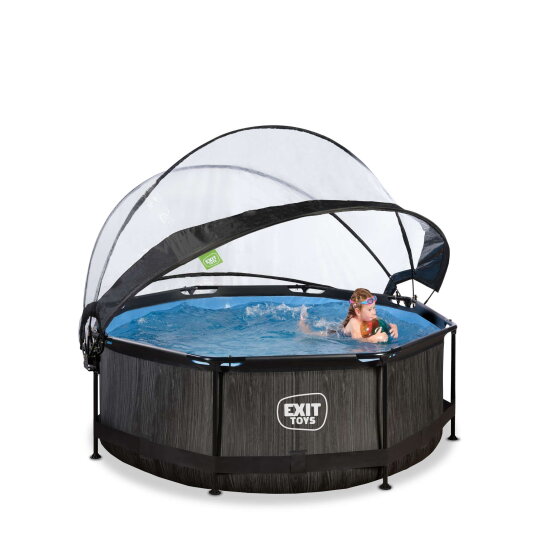 EXIT Black Wood pool 8ft x 30in with filter pump and dome - black