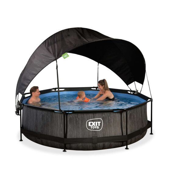 EXIT Black Wood pool 10ft x 30in with filter pump and canopy - black